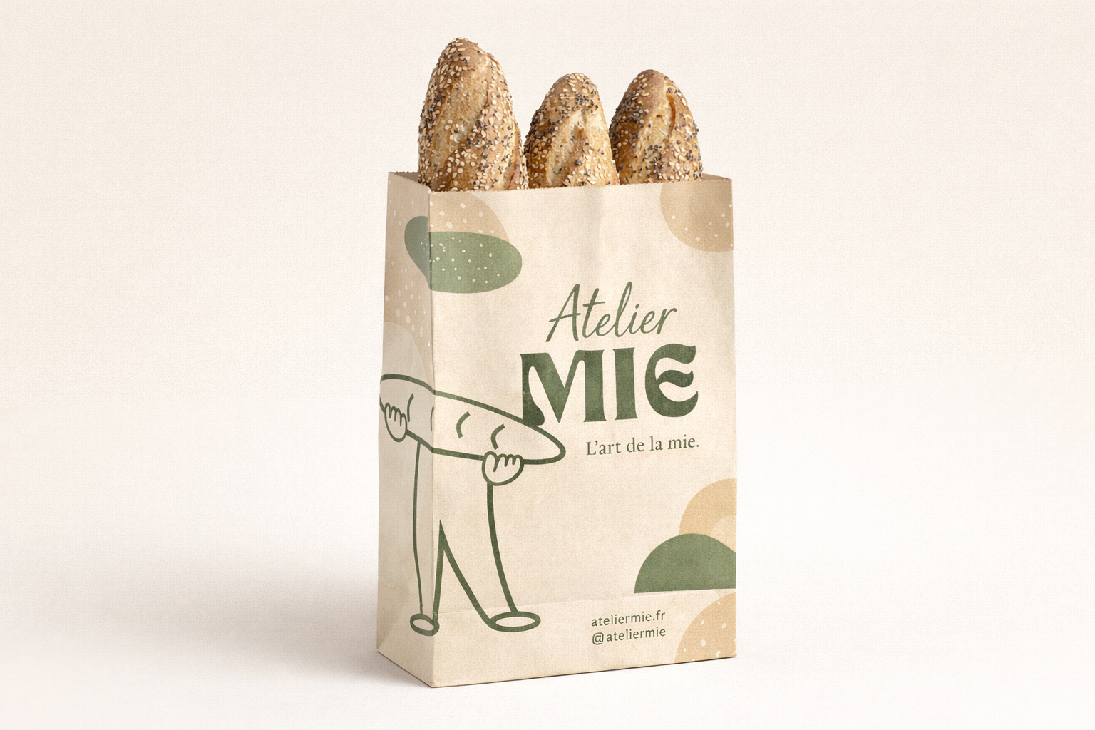 Mockup sac à pain Atelier MIE, packaging boulangerie et identité visuelle