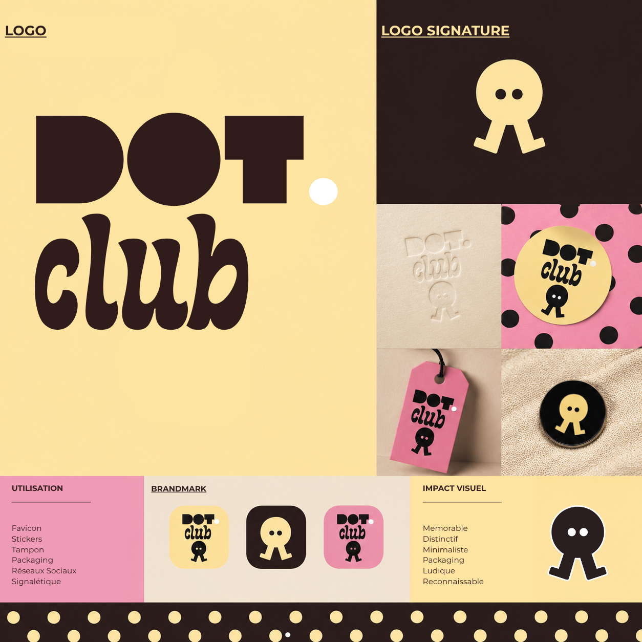 Planche de marque DOT.club, projet branding rétro par The Social Club