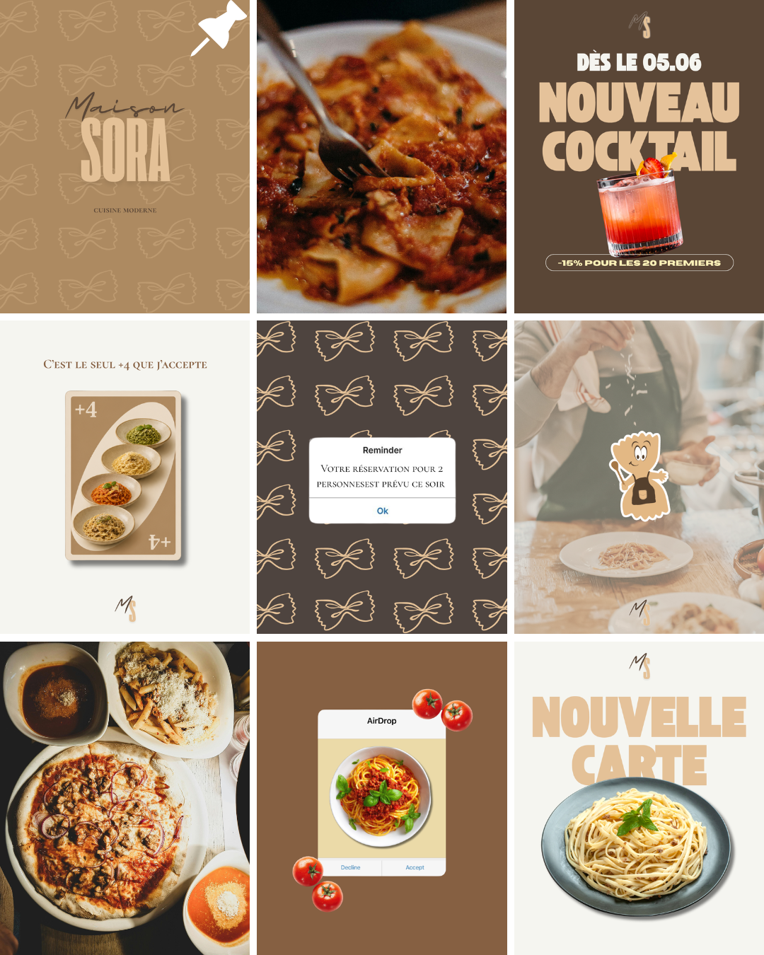 Feed Instagram Maison SORA, univers restaurant éditorial