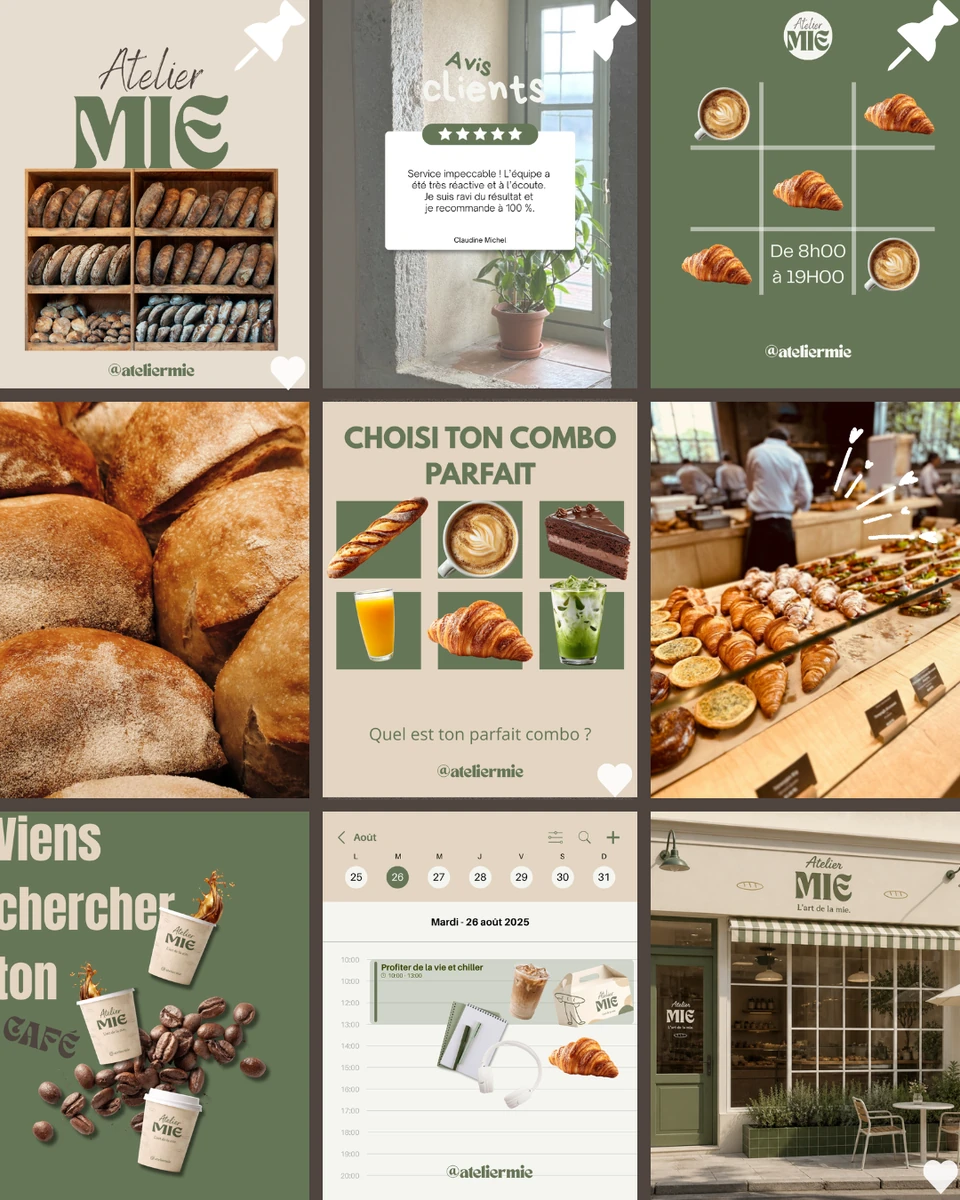 Post Instagram Atelier MIE avant après, branding boulangerie chaleureuse