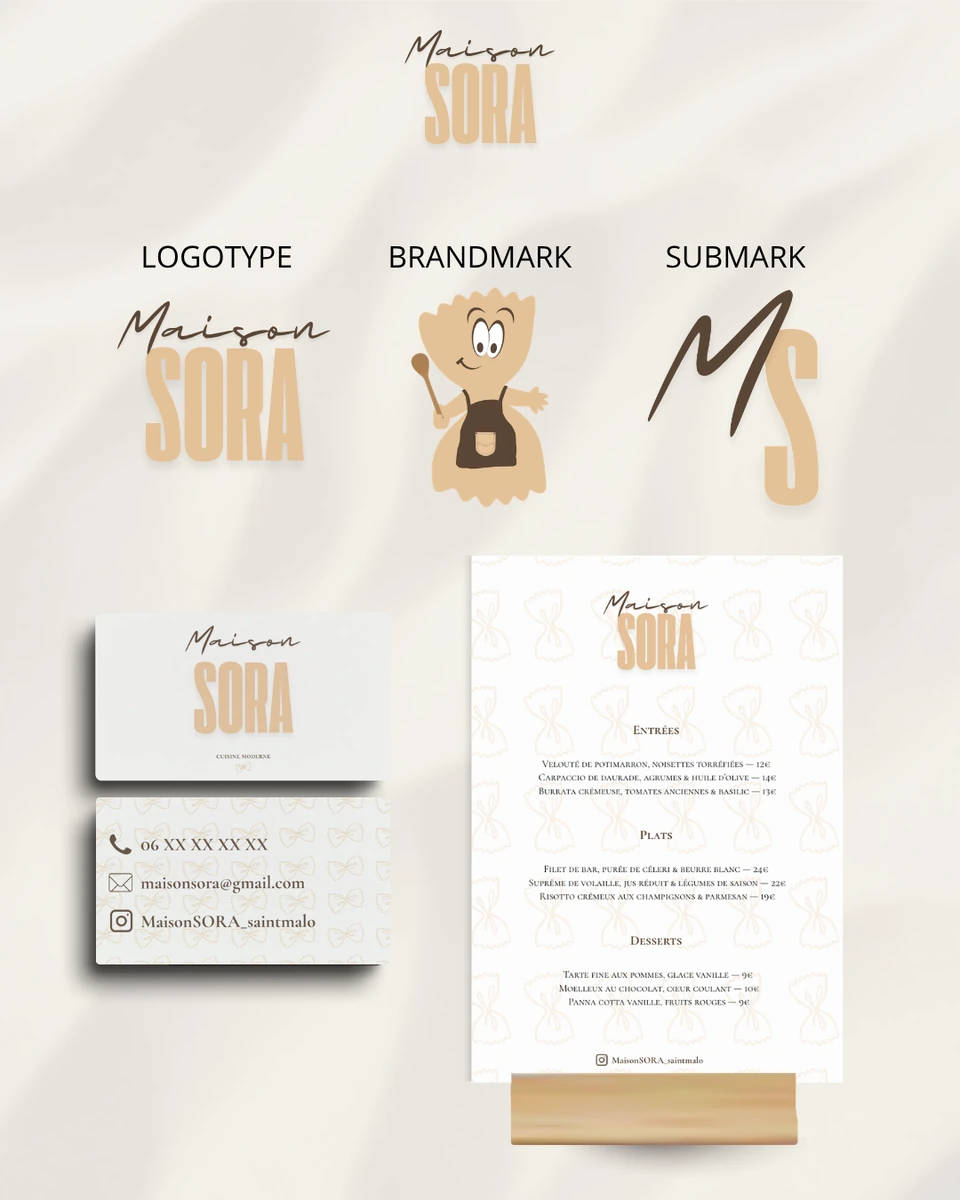Brandboard Maison SORA, identité visuelle restaurant et direction artistique pour marque hospitality