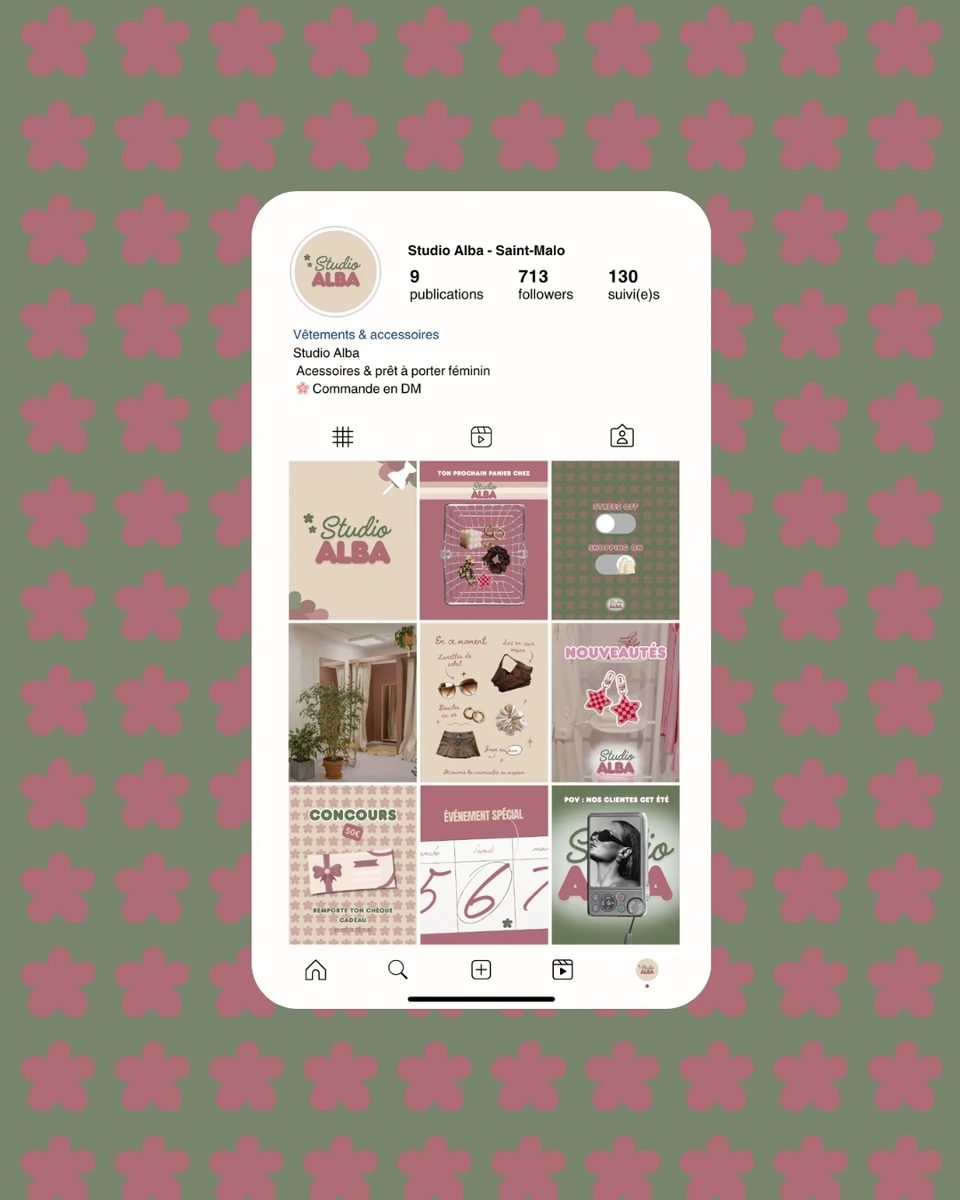 Création Instagram Studio Alba, univers visuel boutique et social media