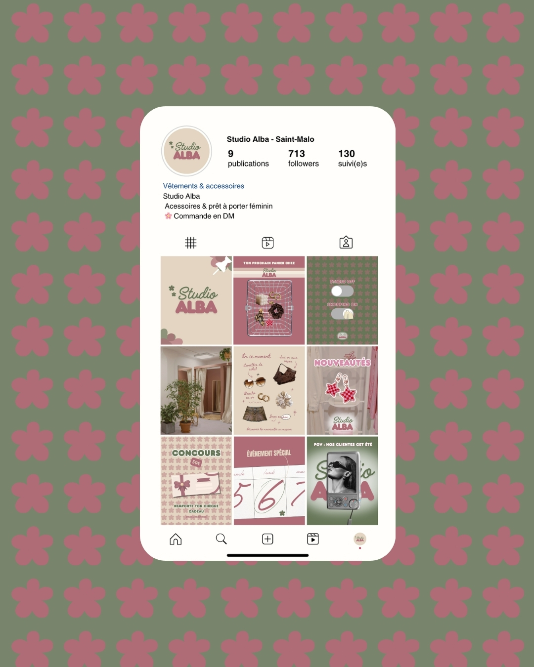 Création Instagram Studio Alba, univers visuel boutique et social media