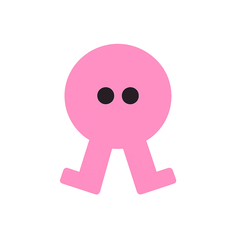 Logo personnage DOT.club rose, identité visuelle rétro et playful