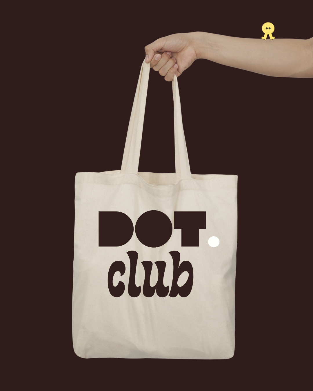 Tote bag DOT.club, mockup branding lifestyle et papeterie
